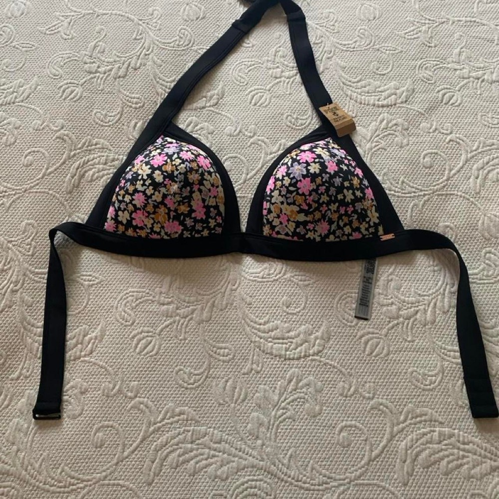 Victoria's Secret PINK floral print bikini top with pink, white, and gold